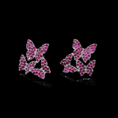 Red Butterfly Swarm Silver Studs