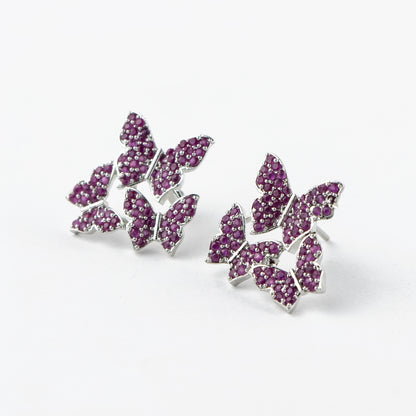 Red Butterfly Swarm Silver Studs