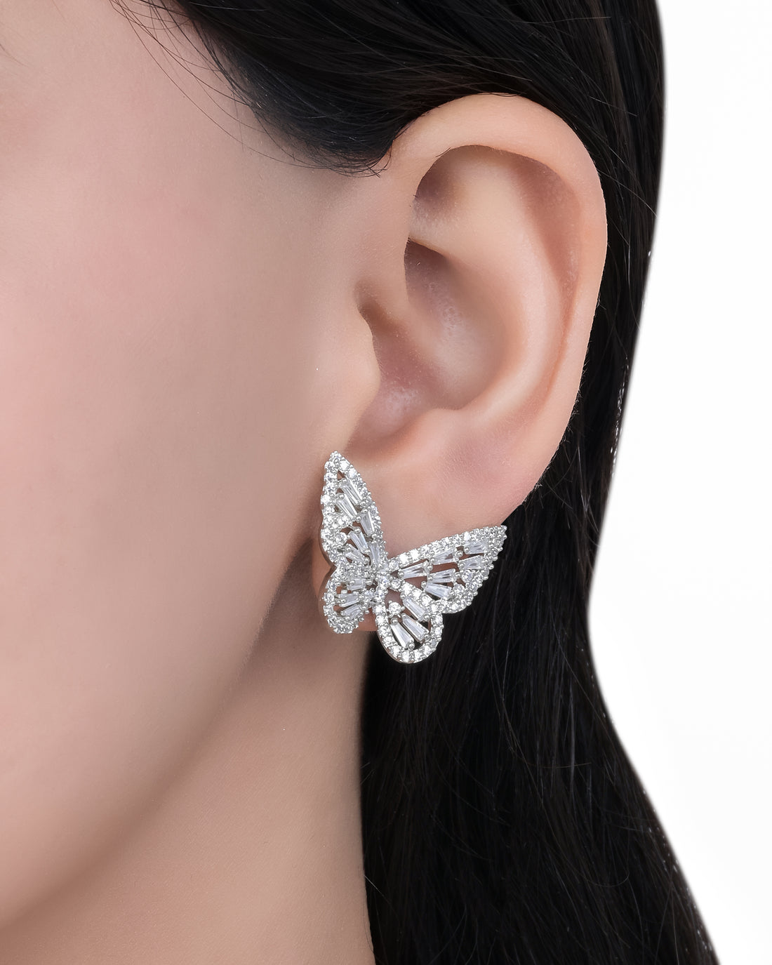 White Butterfly Silver Studs