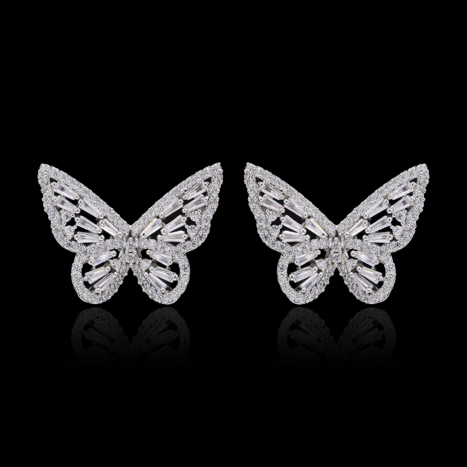 White Butterfly Silver Studs