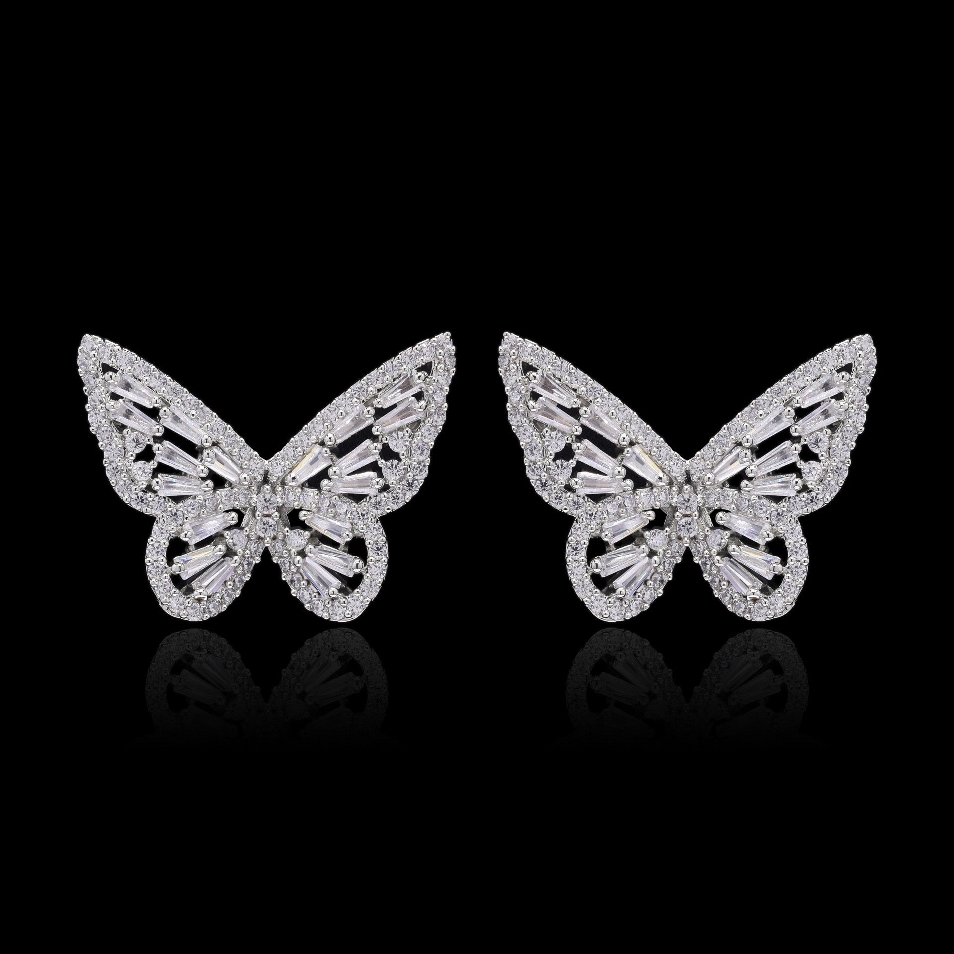 White Butterfly Silver Studs