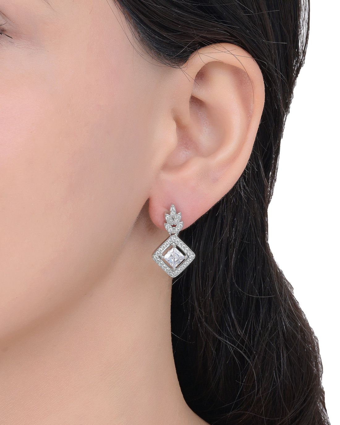 Leafy Square Silver Earrings