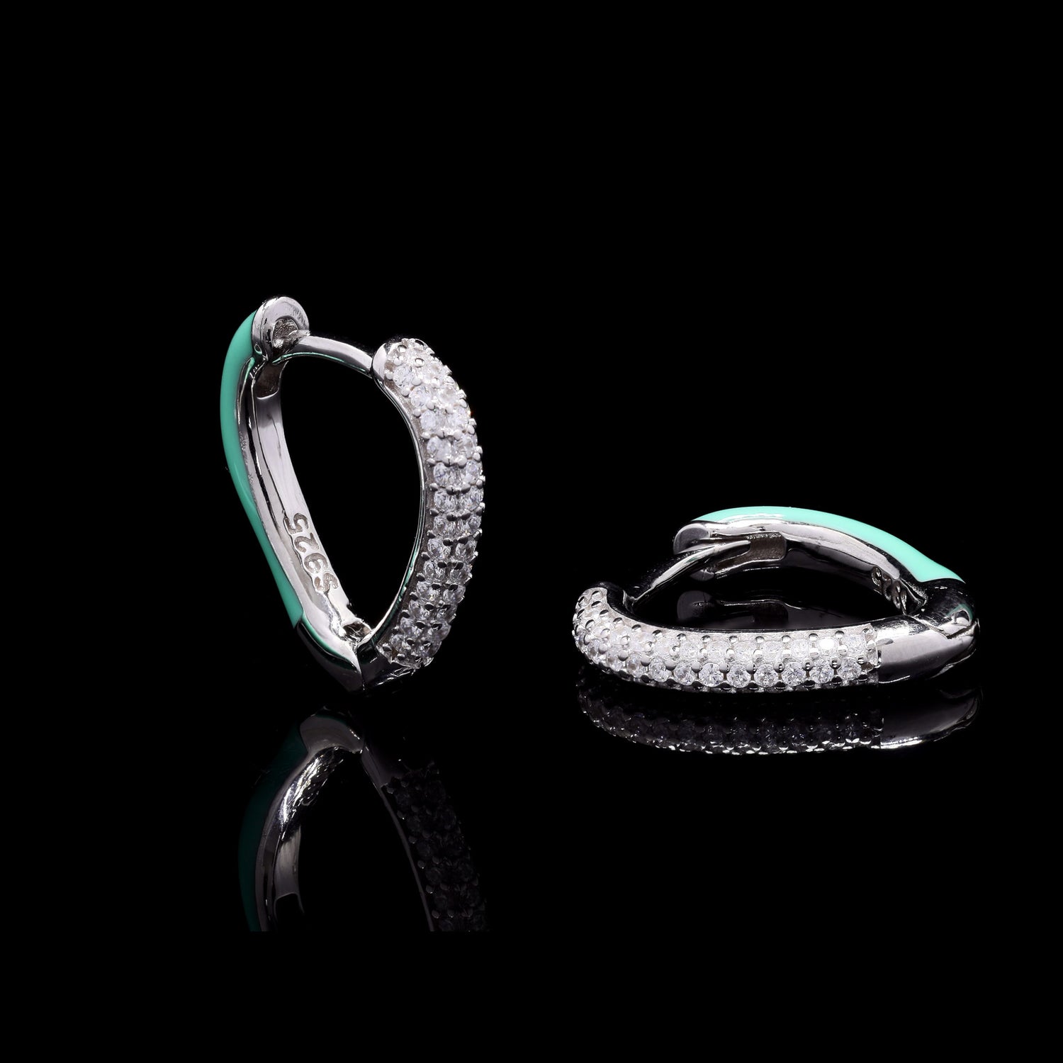 Green Edge Silver Earrings