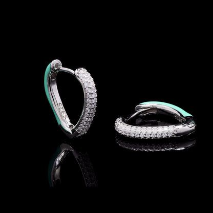 Green Edge Silver Earrings
