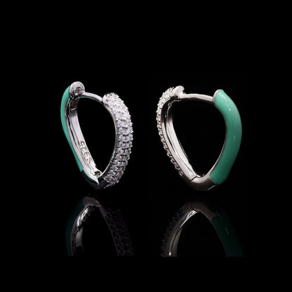 Green Edge Silver Earrings