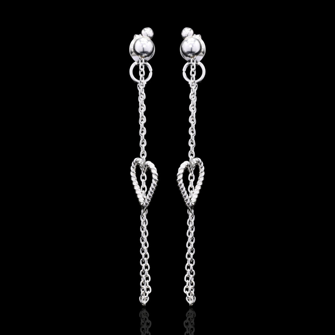 Heart Drops Silver Earrings