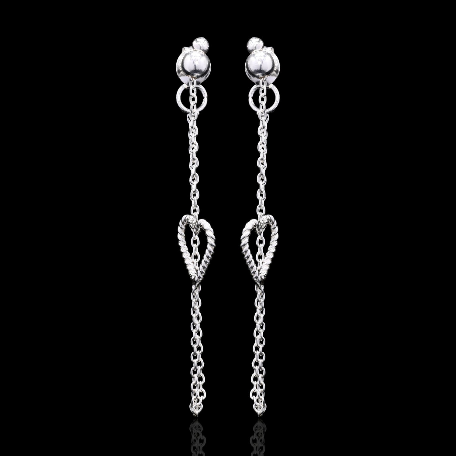 Heart Drops Silver Earrings