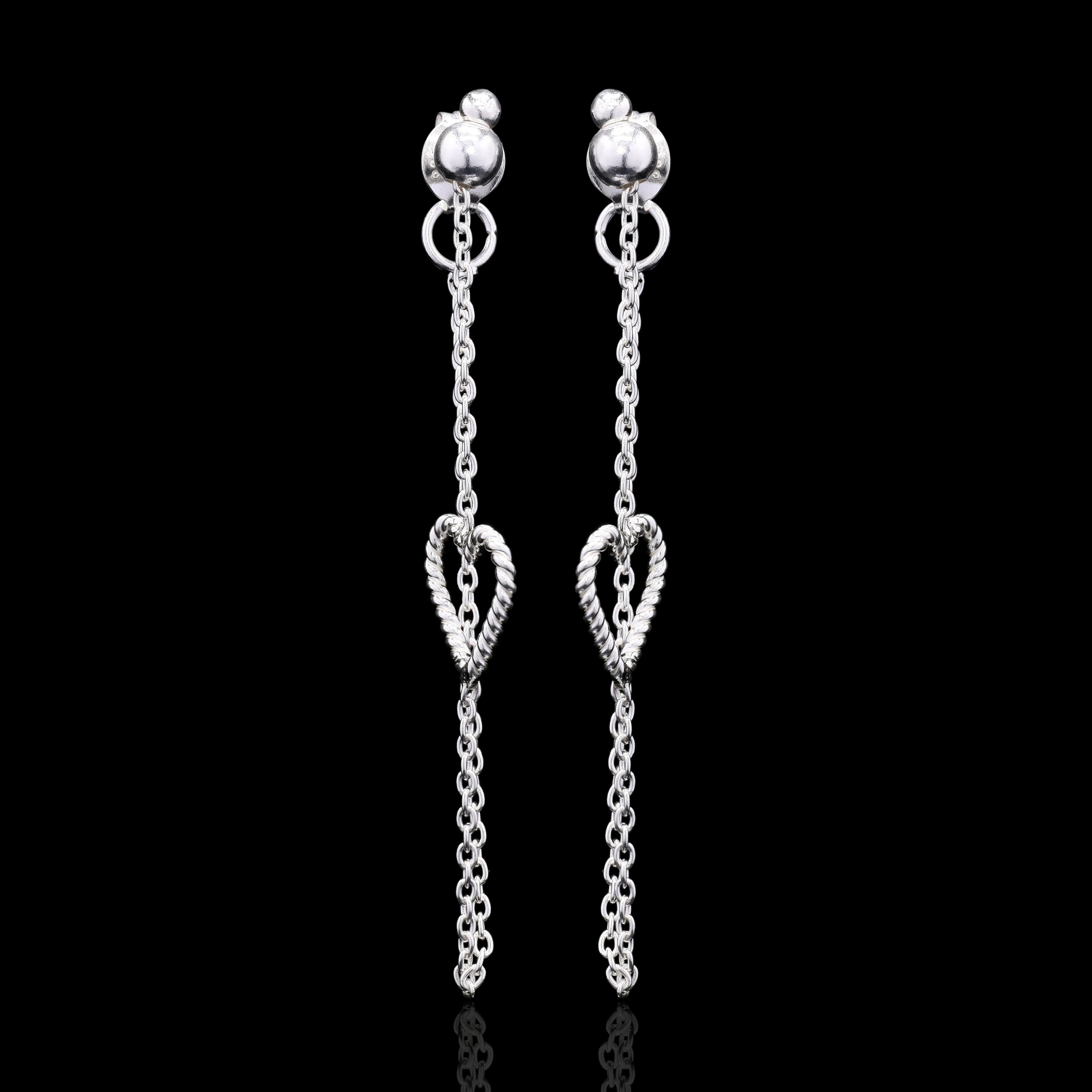 Heart Drops Silver Earrings