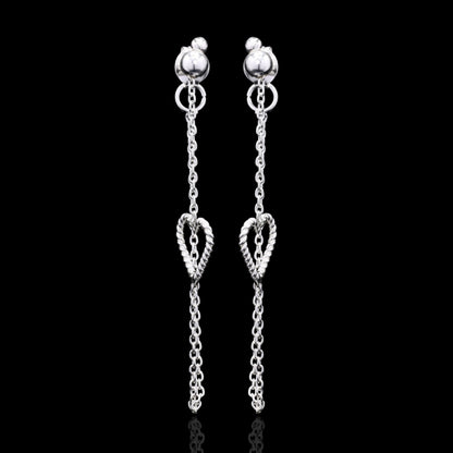 Heart Drops Silver Earrings