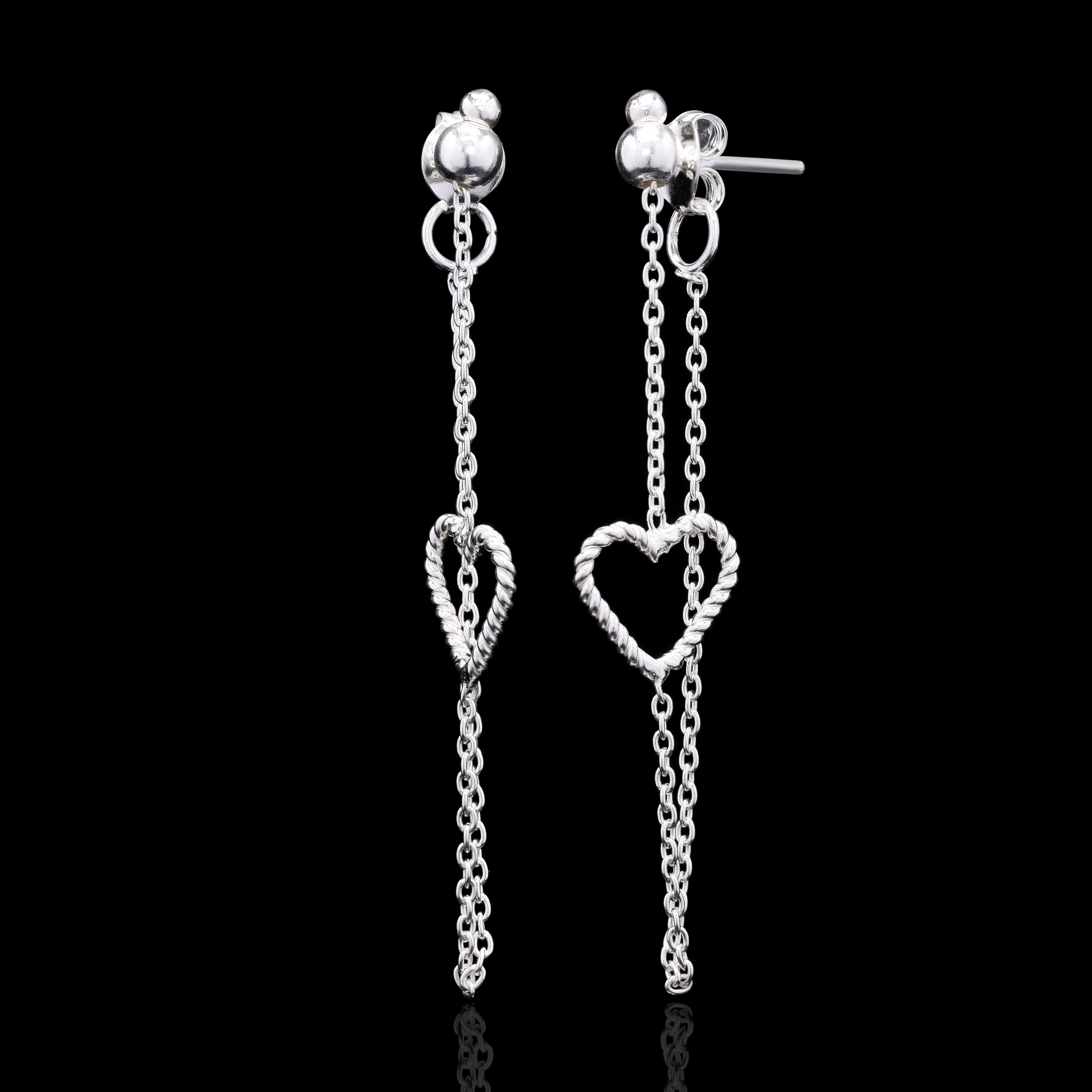 Heart Drops Silver Earrings