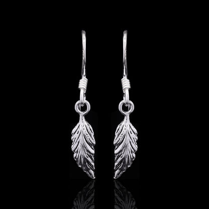 Leaf-Drop Silver Earrings