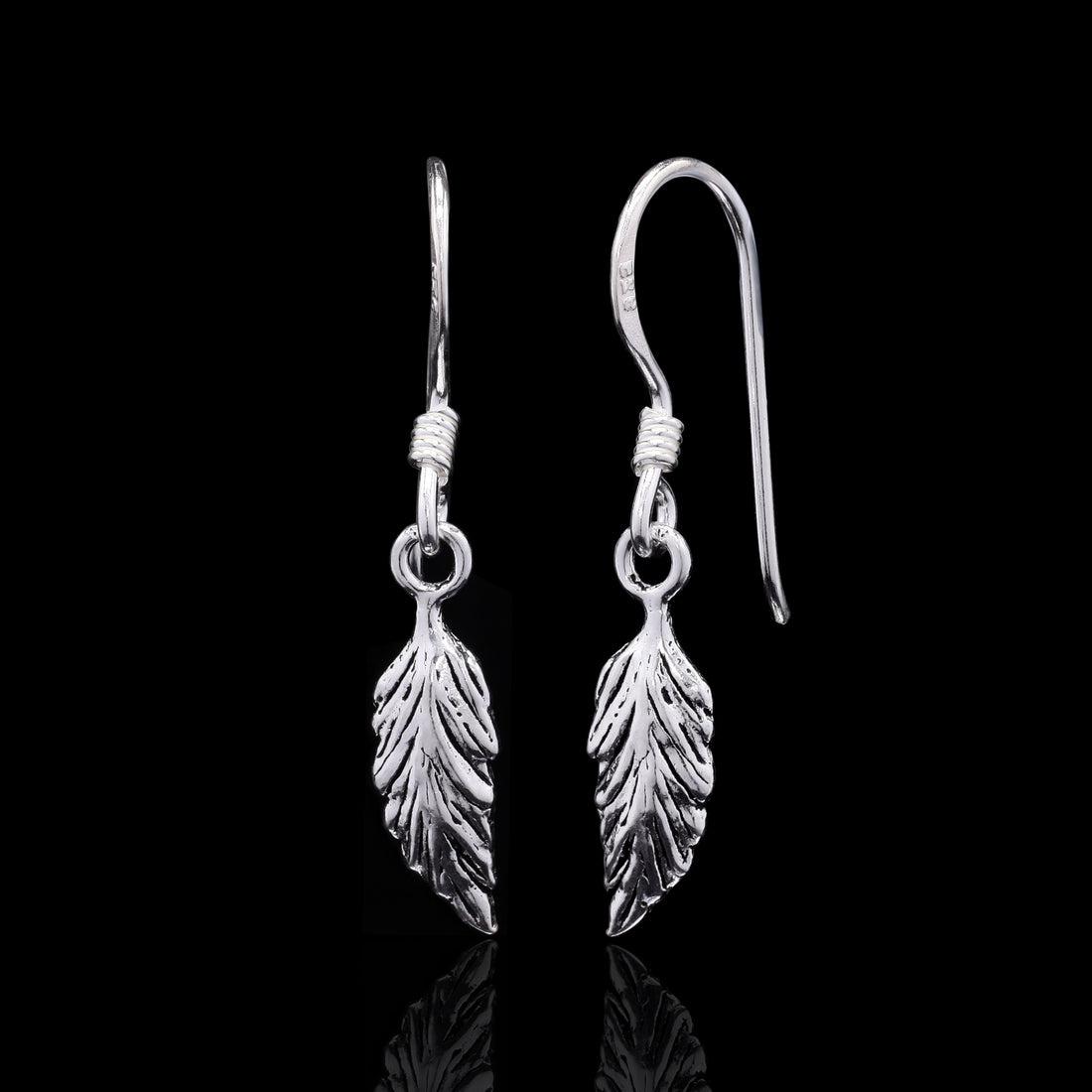 Leaf-Drop Silver Earrings