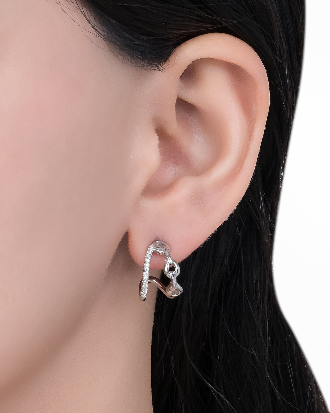 Chain &amp; Sparkle Silver Earrings