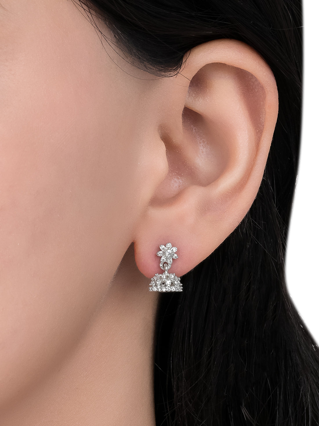 Sparkling Kamal Silver Jhumki