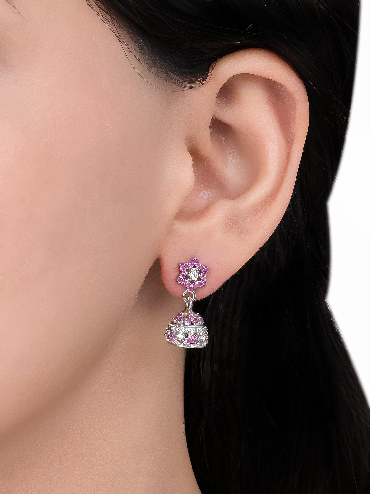 Pink Tara Silver Jhumki