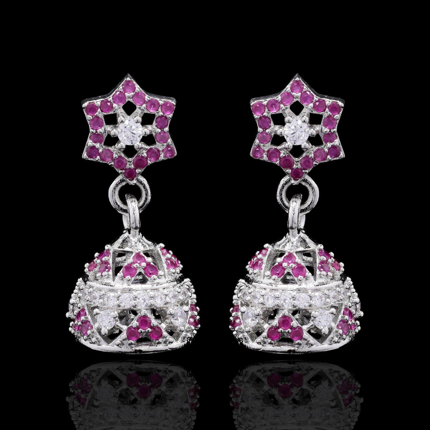 Pink Tara Silver Jhumki