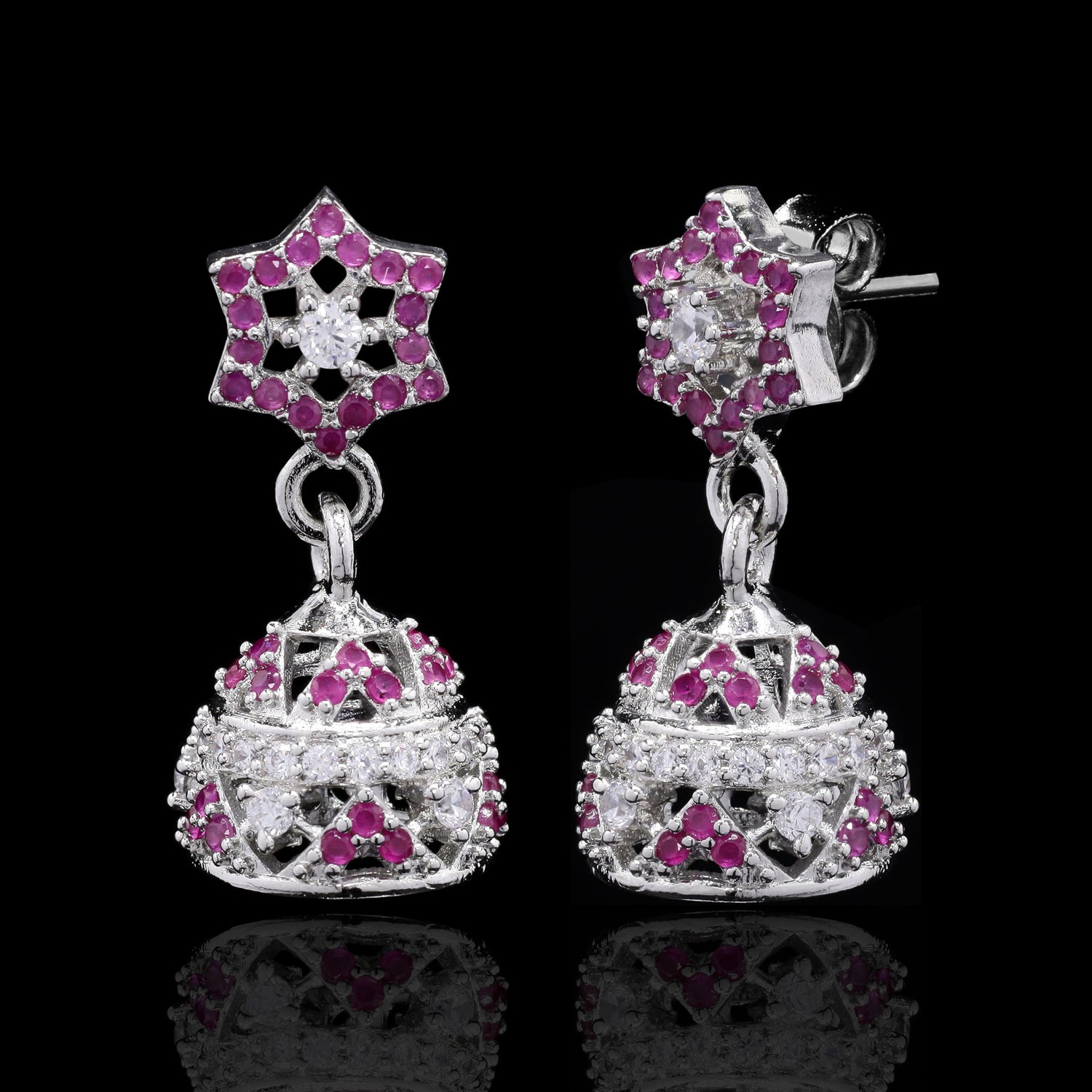 Pink Tara Silver Jhumki