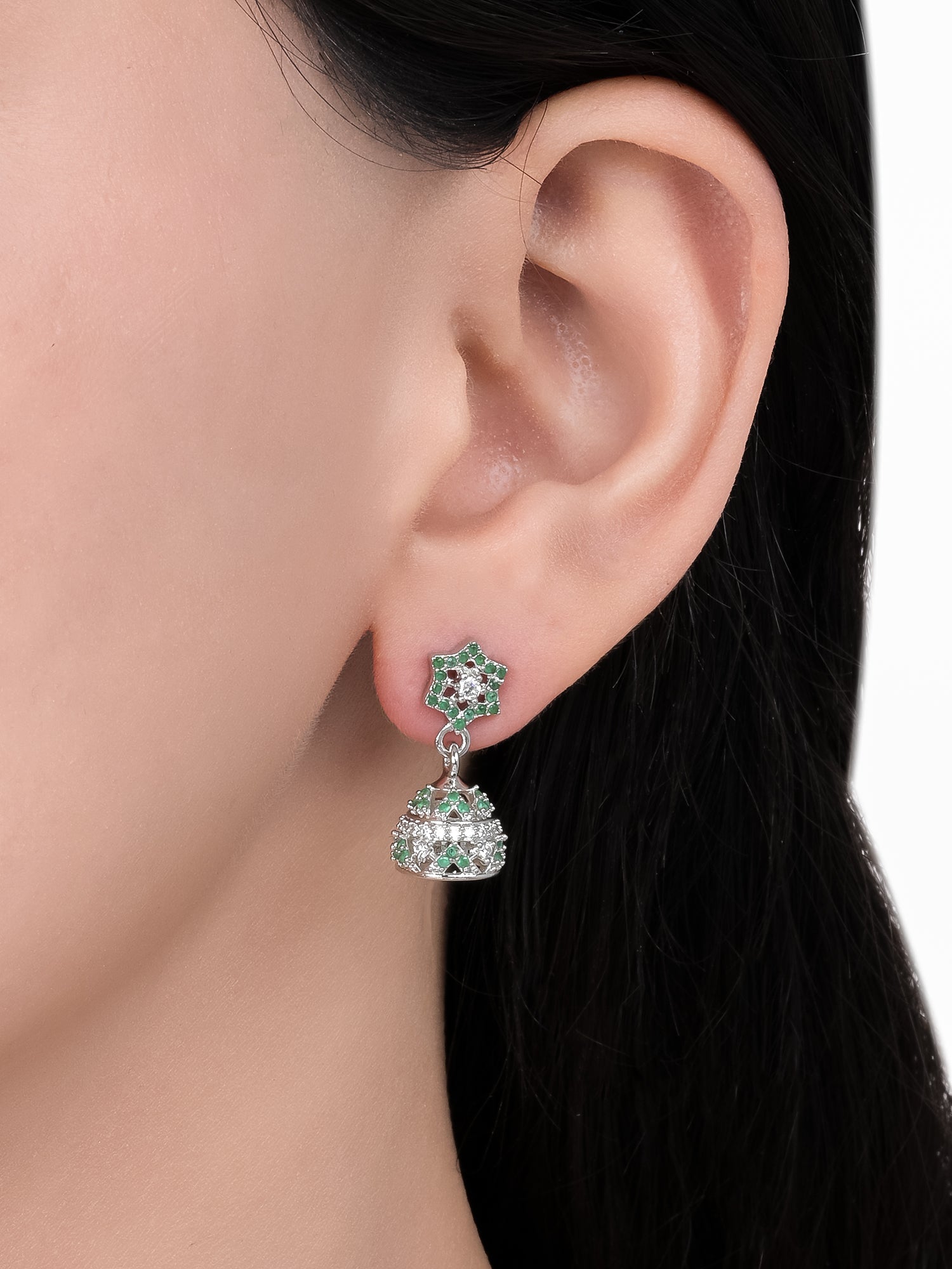 Green Tara Silver Jhumki