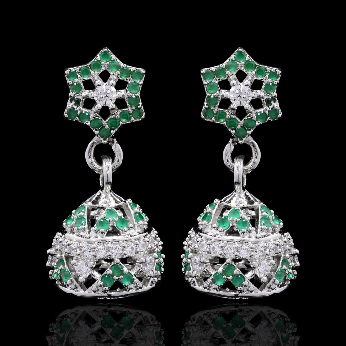 Green Tara Silver Jhumki