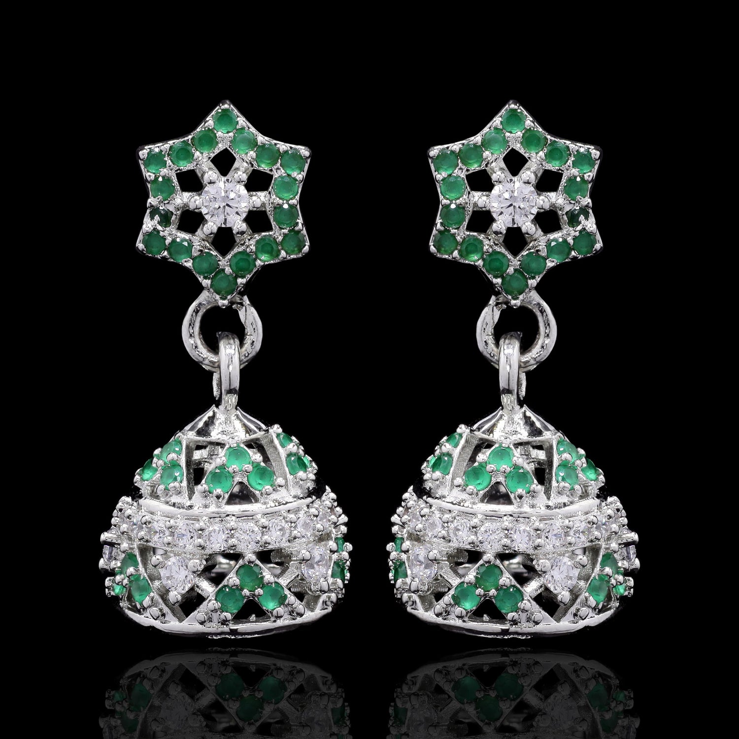 Green Tara Silver Jhumki