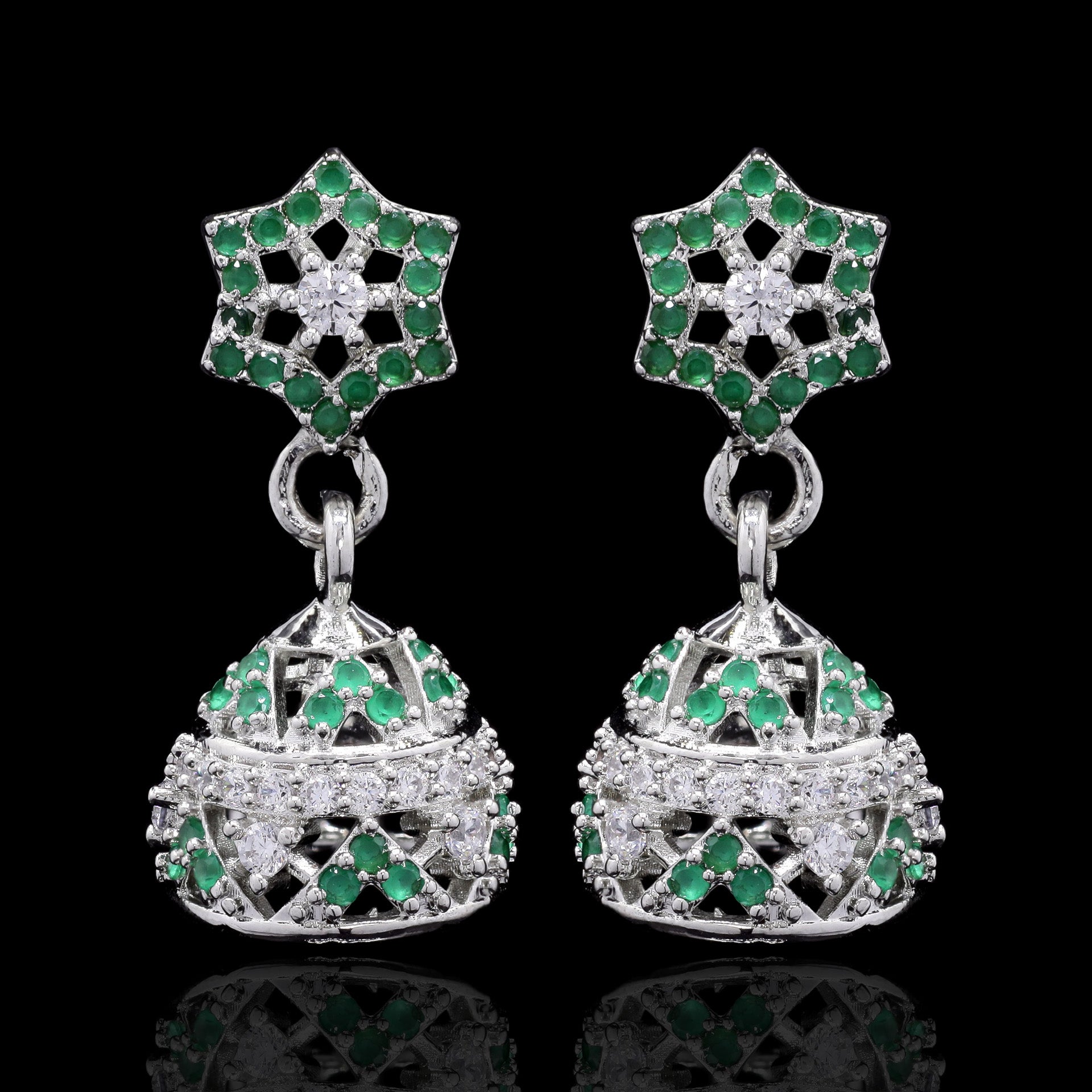 Green Tara Silver Jhumki