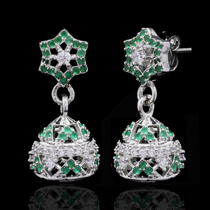 Green Tara Silver Jhumki