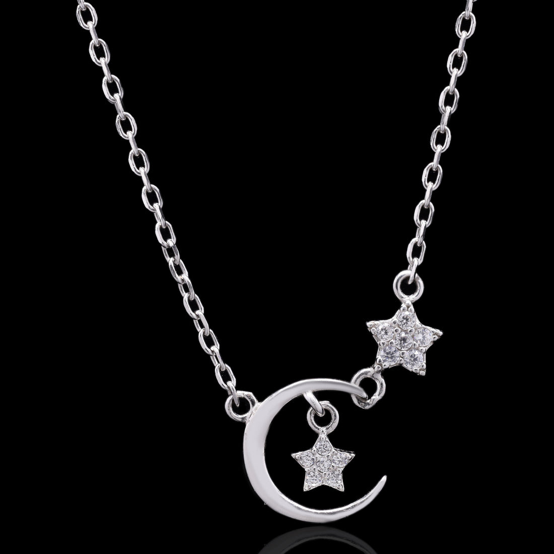 Crescent &amp; Stars Silver Pendant