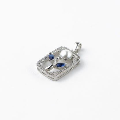 Blue Flower Frame Silver Pendant