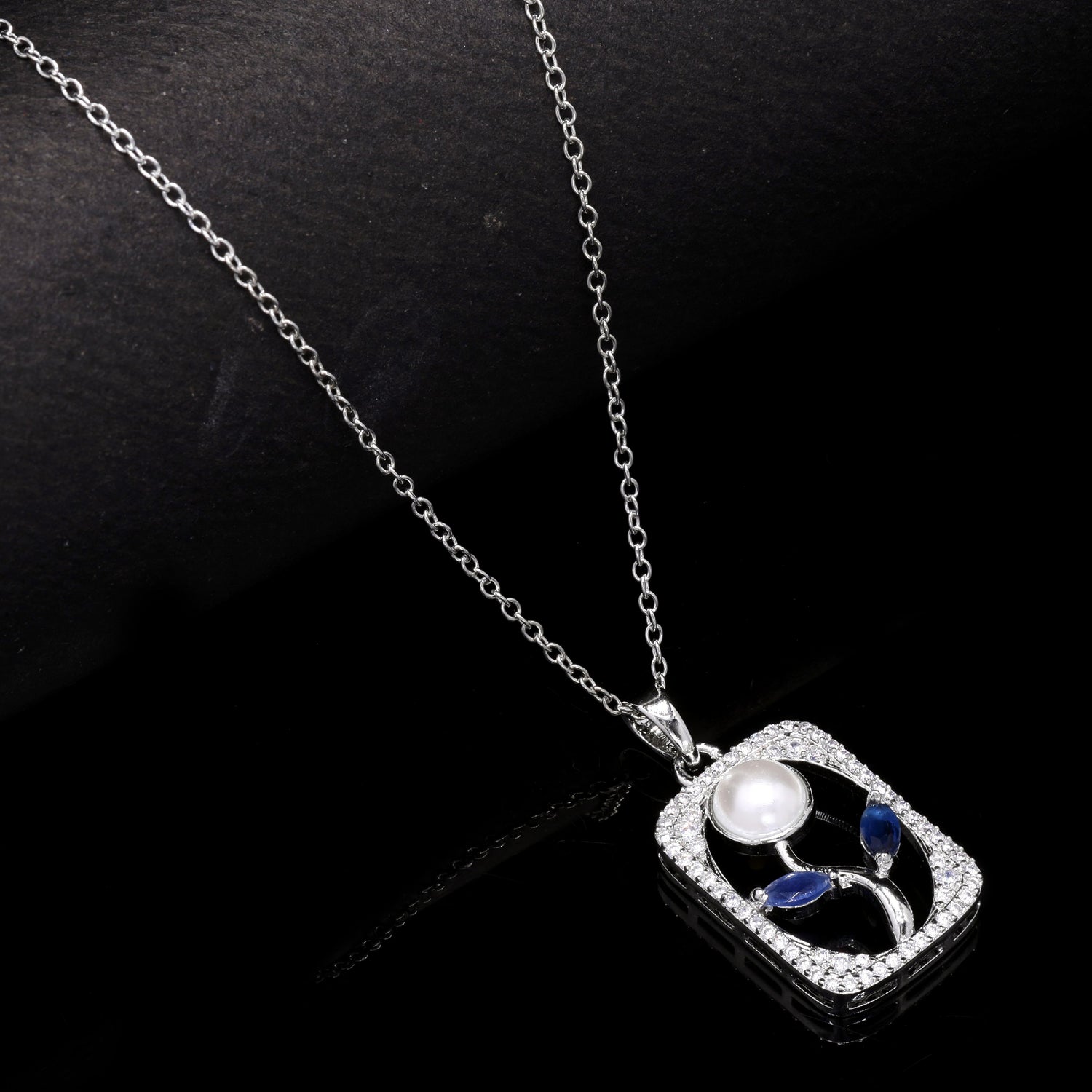 Blue Flower Frame Silver Pendant