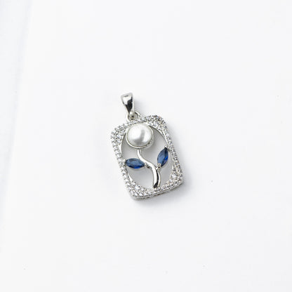 Blue Flower Frame Silver Pendant