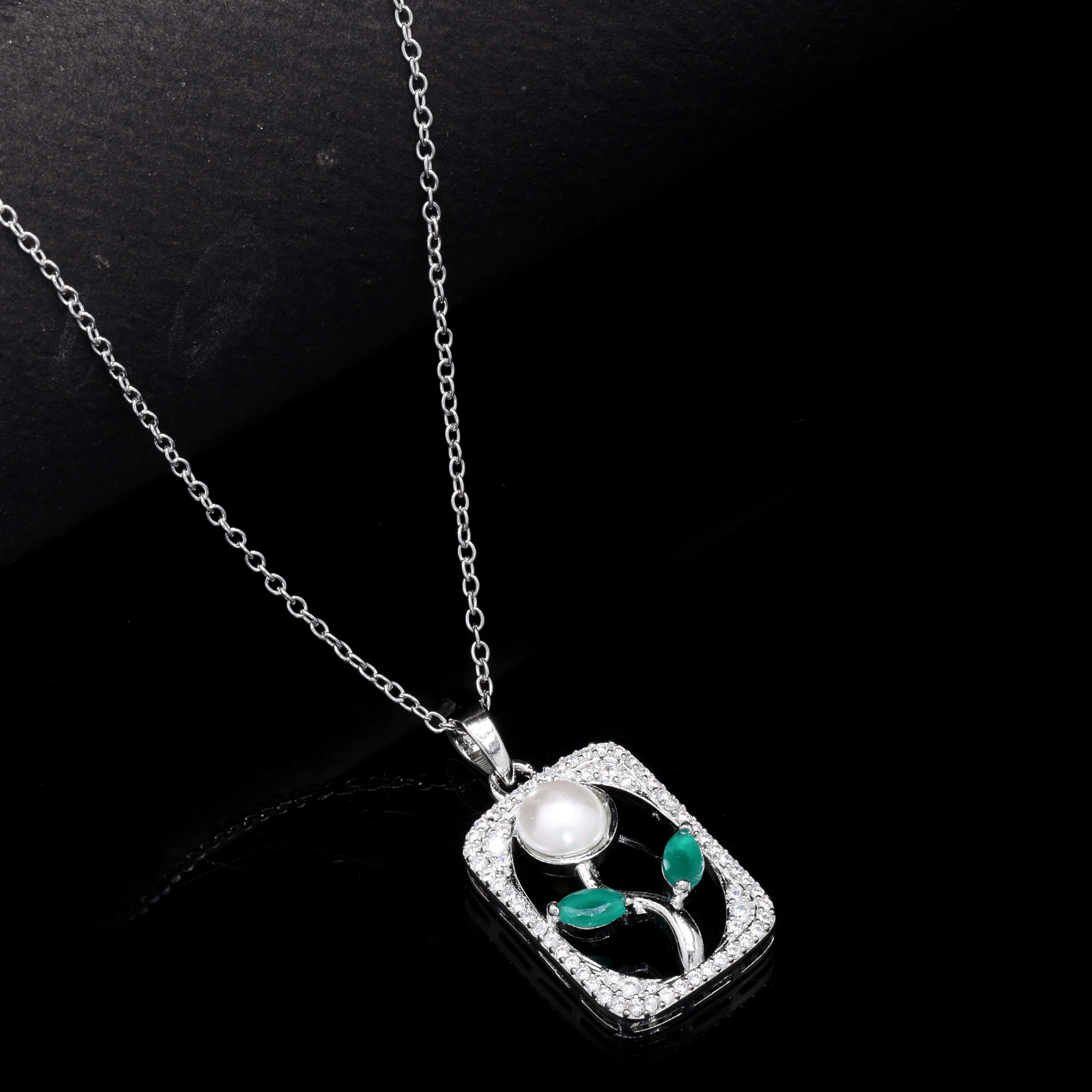 Green Flower Frame Silver Pendant