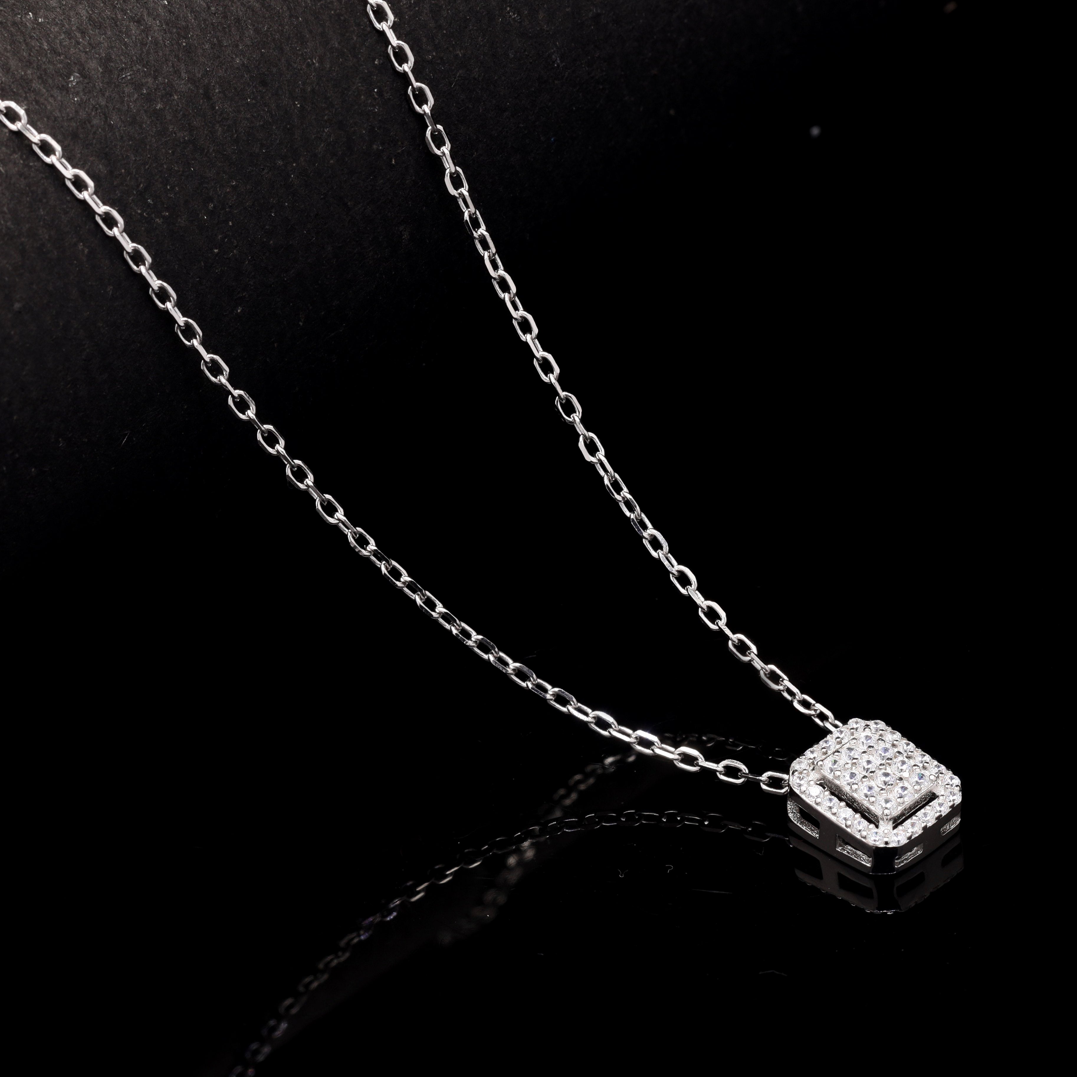 Shimmering Square Silver Pendant