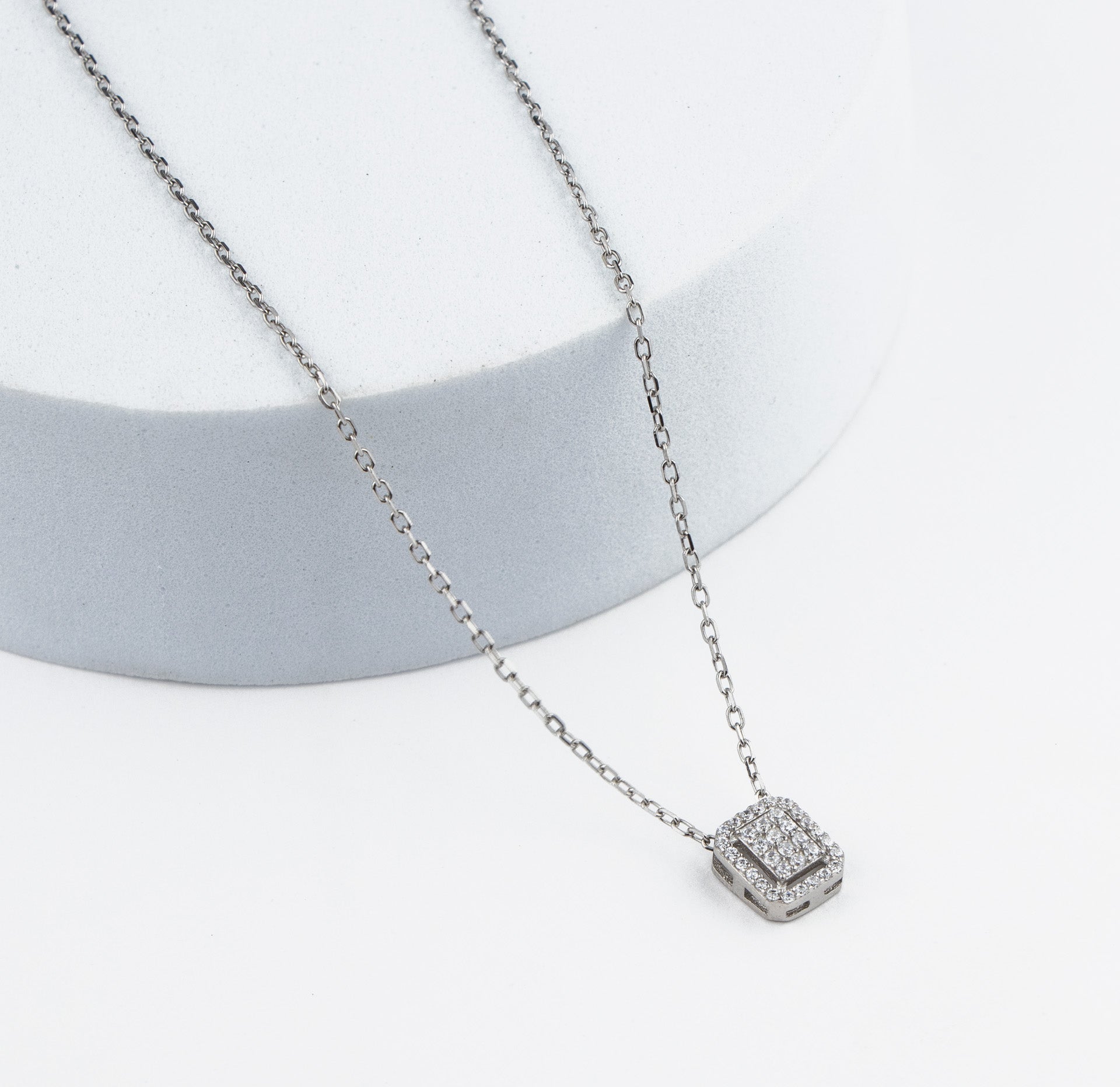 Shimmering Square Silver Pendant