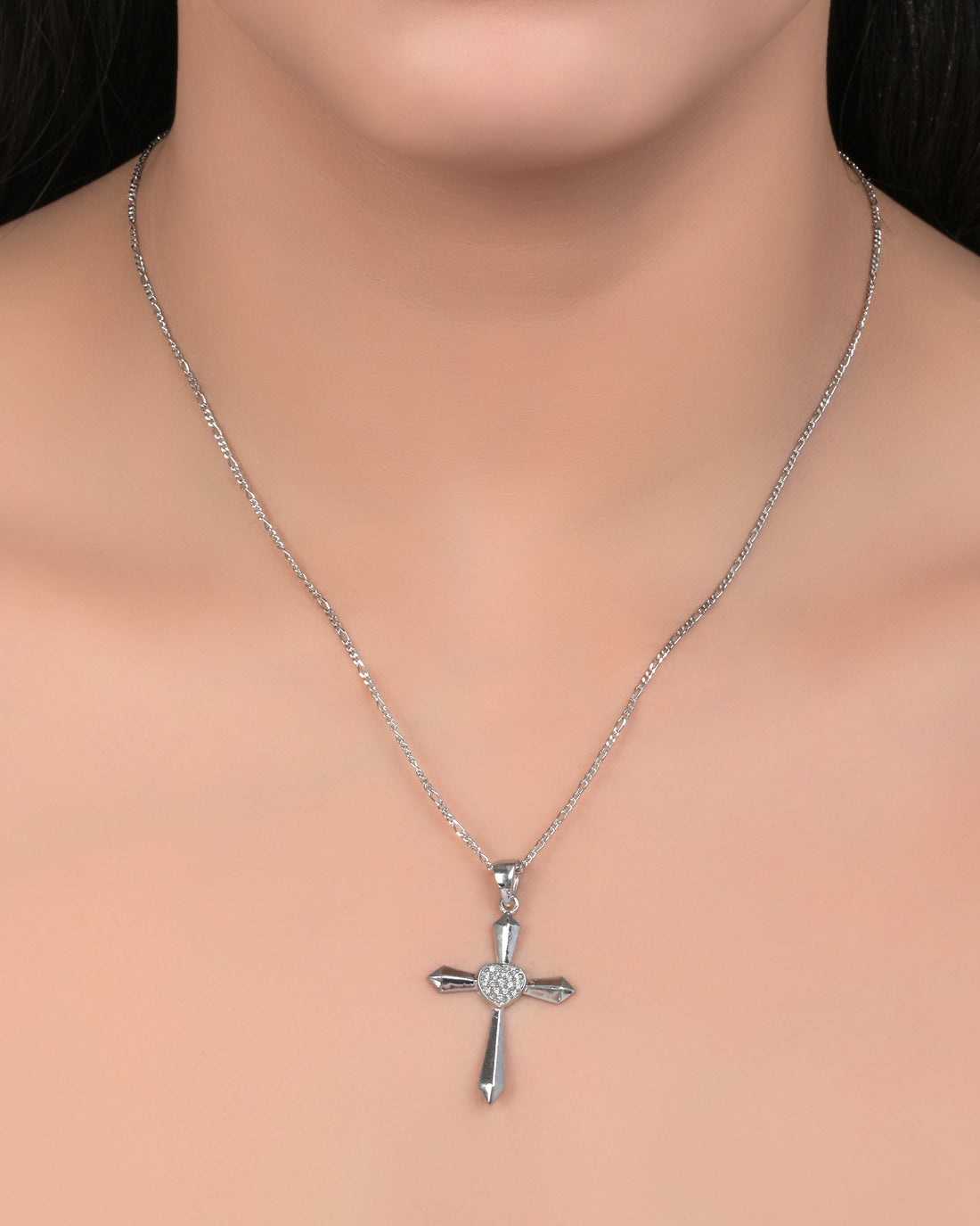 Heart Cross Silver Pendant