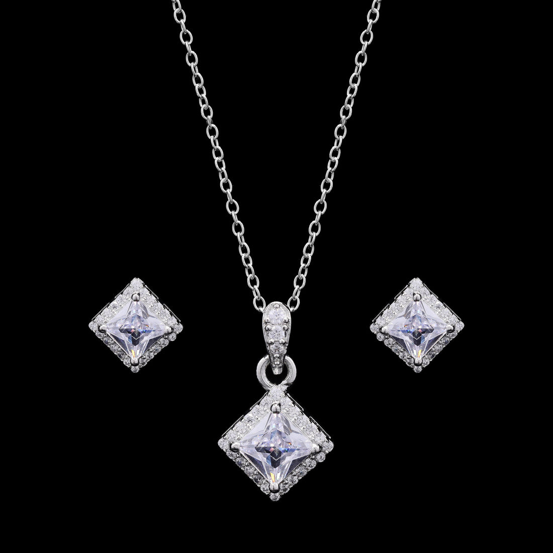 Sleek Cut Silver Pendant Set