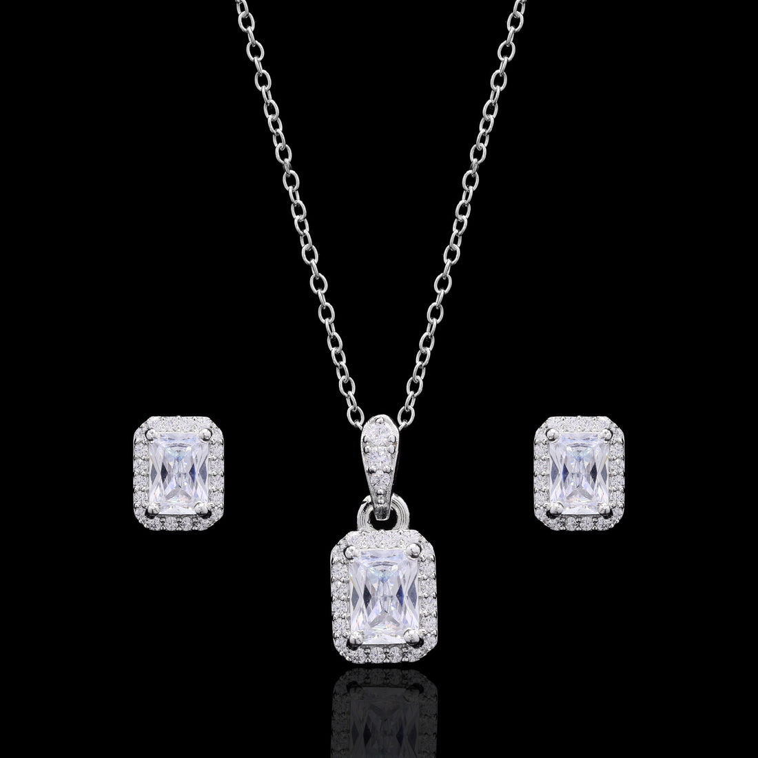 White Octagen Silver Pendant Set