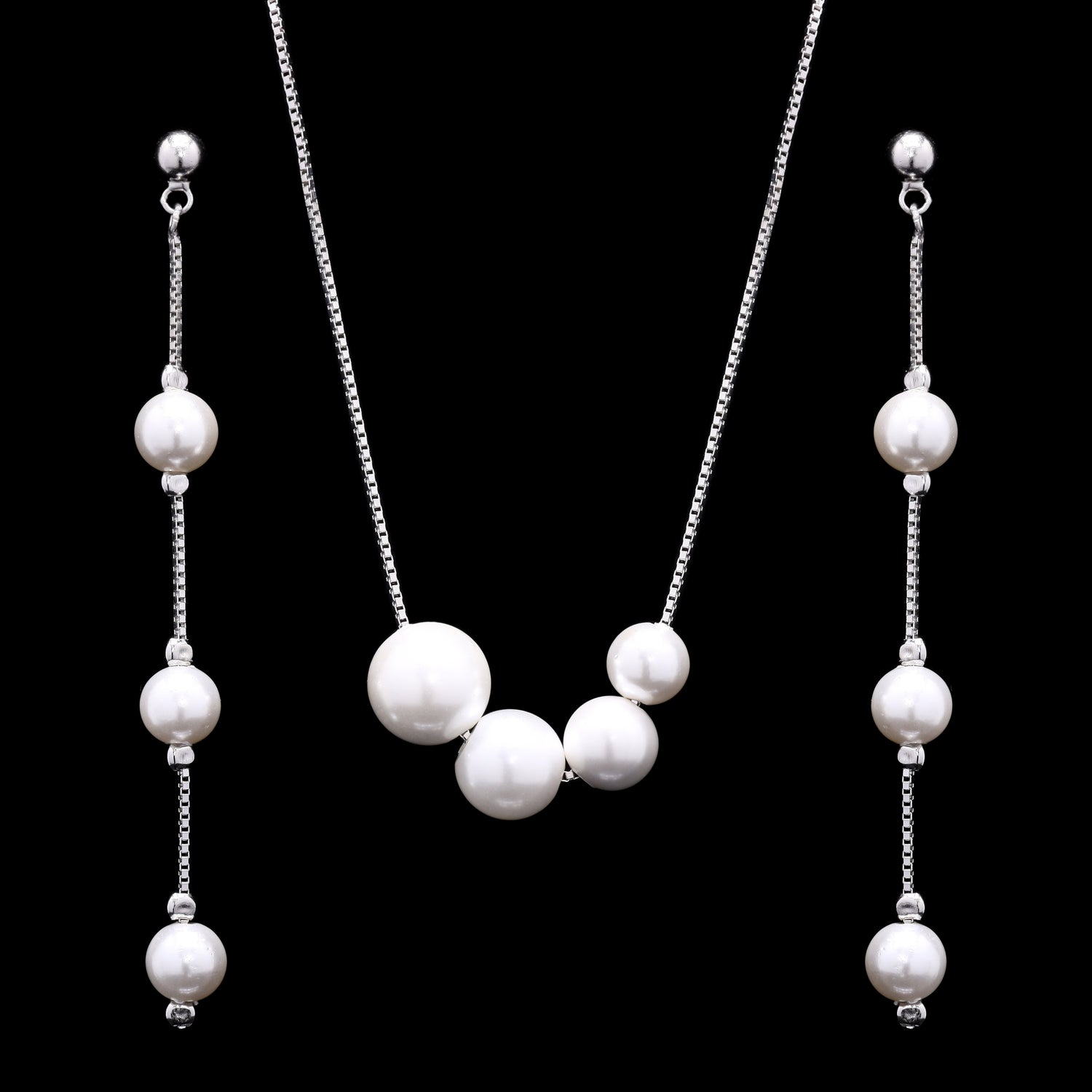 Ascending Pearls Silver Pendant Set