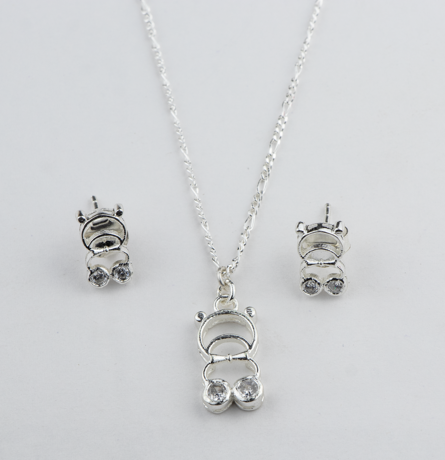 Teddy Bear Silver Pendant Set