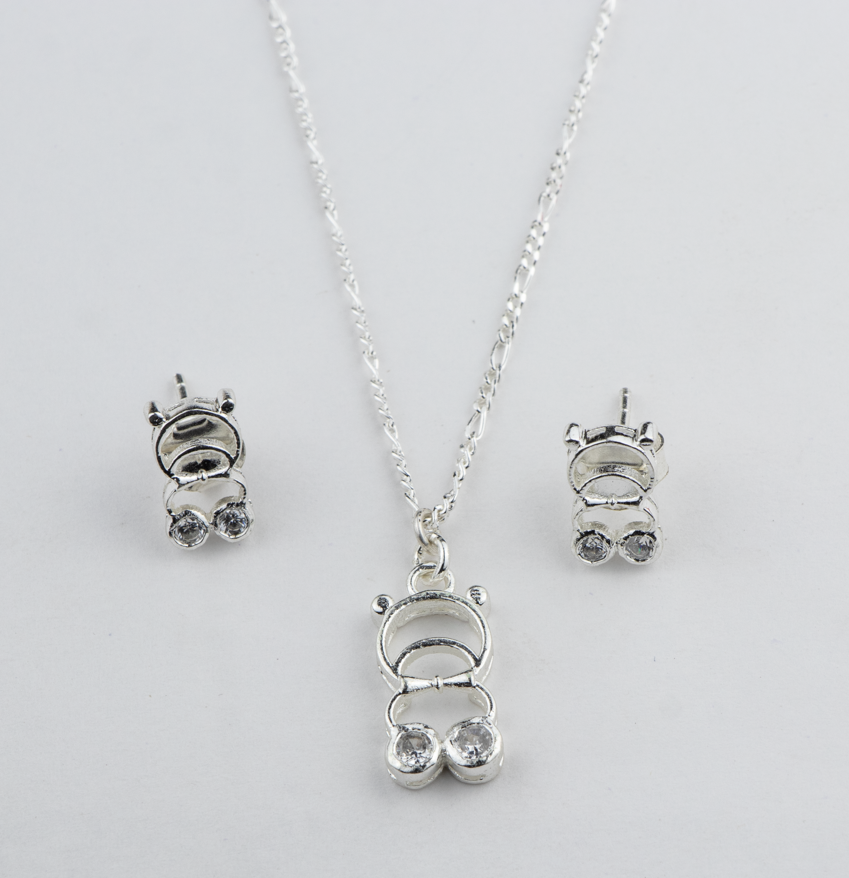 Teddy Bear Silver Pendant Set