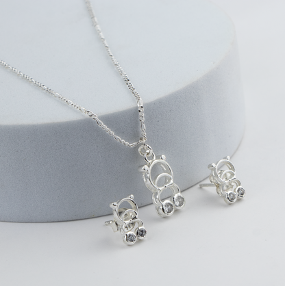 Teddy Bear Silver Pendant Set