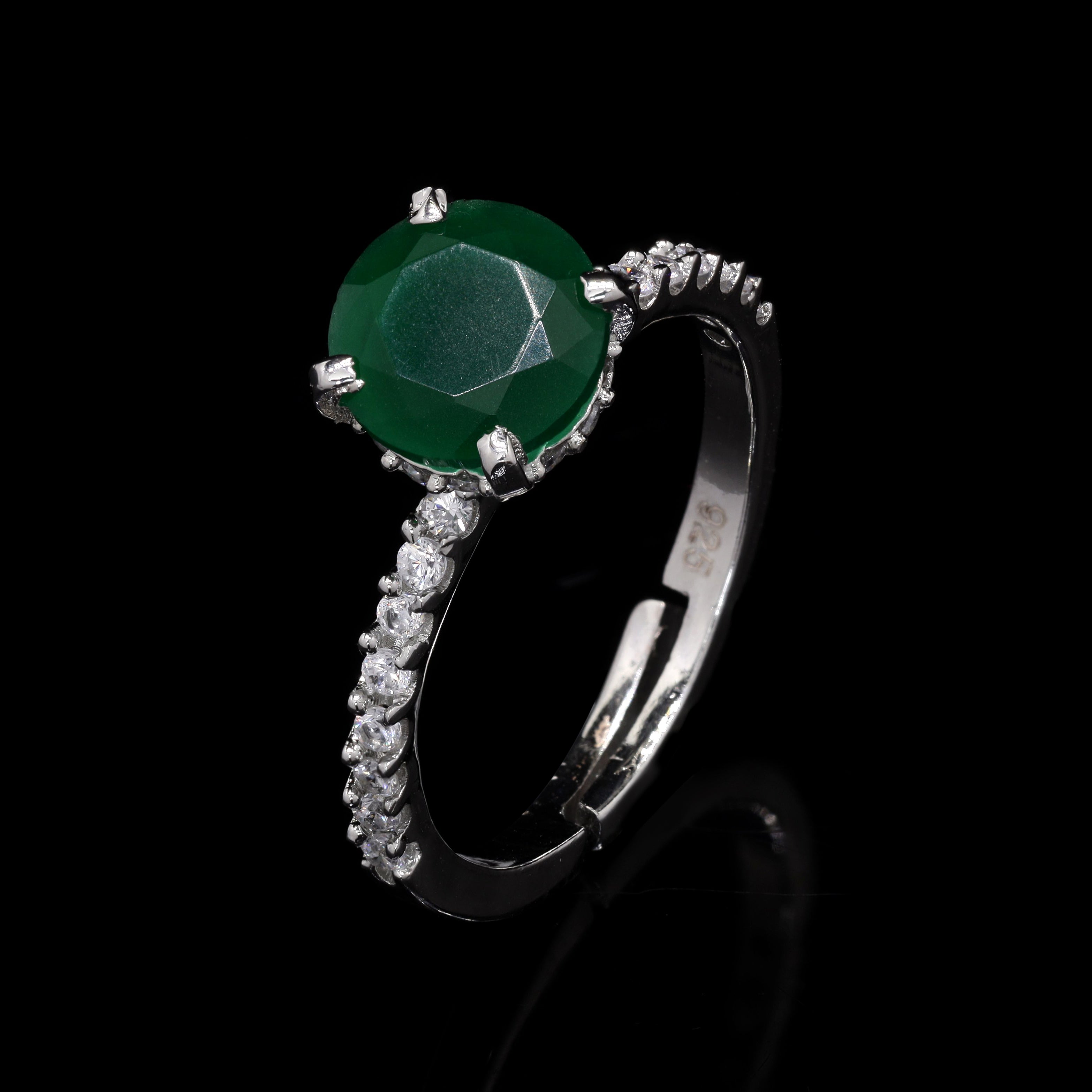 Green Sparkle Silver Ring