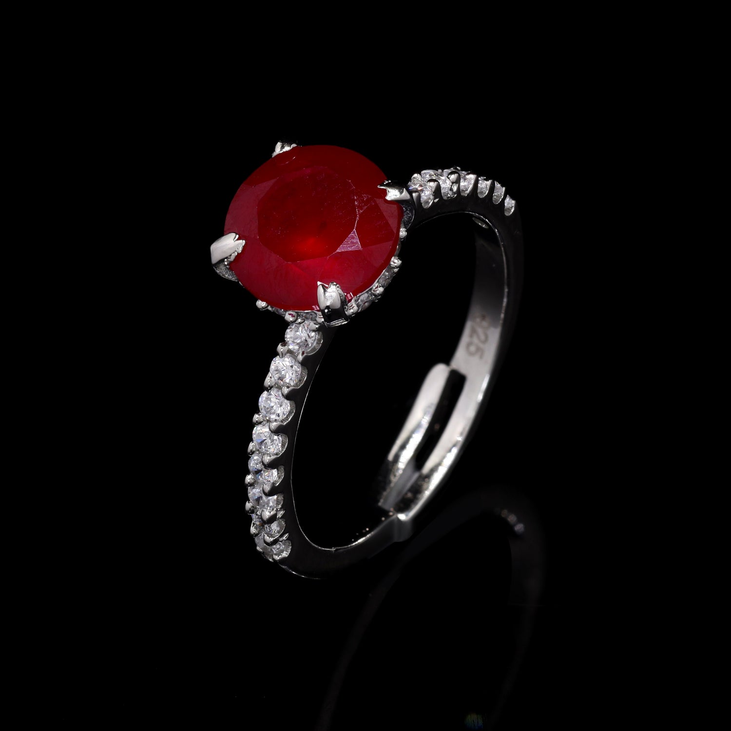 Red Sparkle Silver Ring