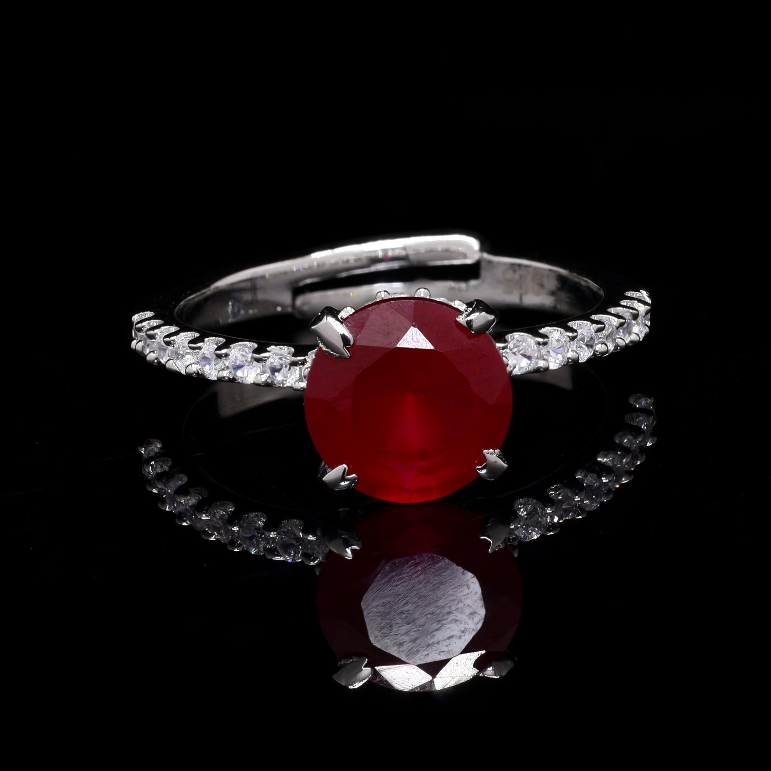 Red Sparkle Silver Ring