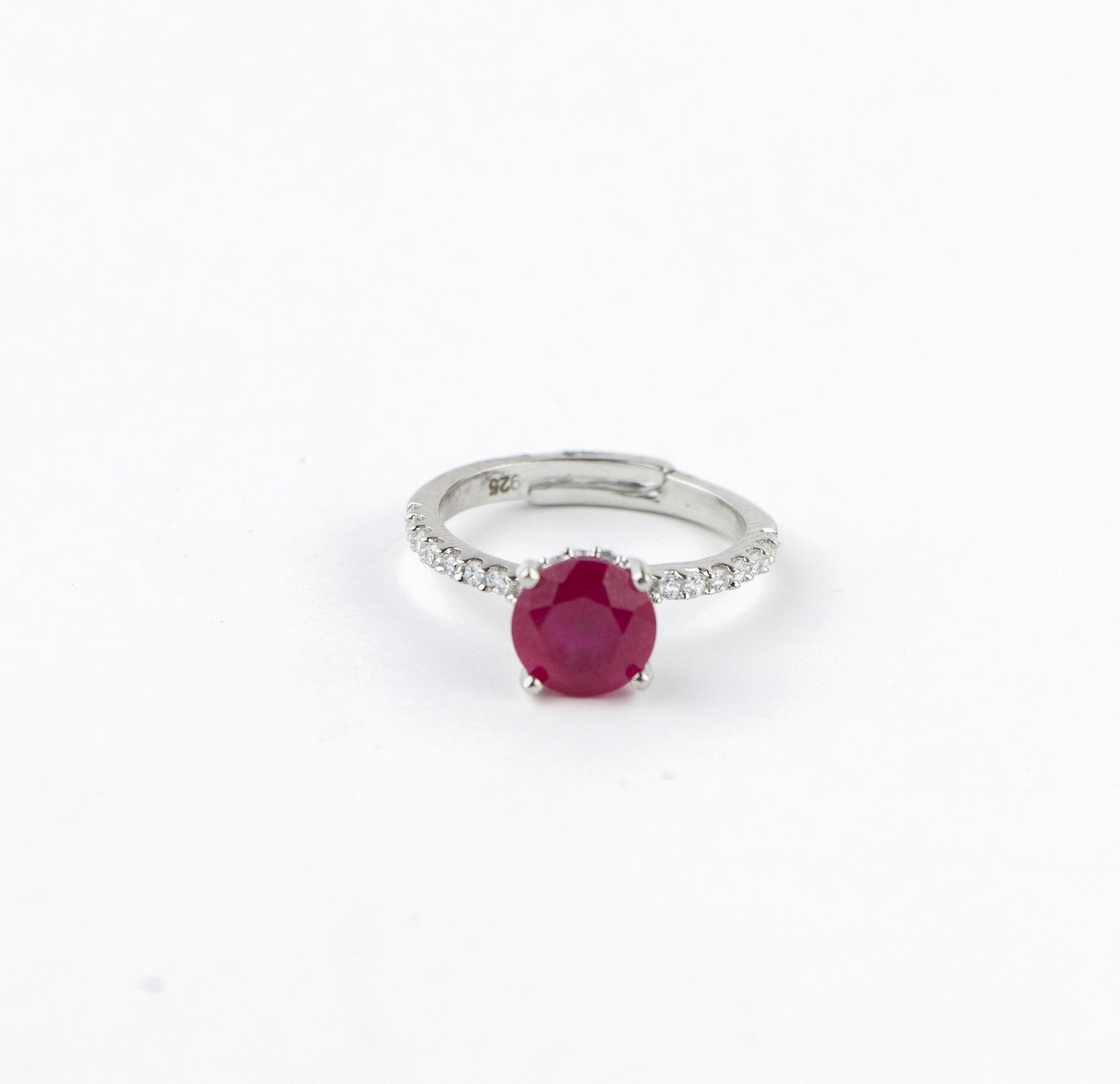 Red Sparkle Silver Ring