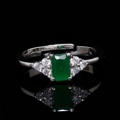 Green Emerald Cut Silver Ring