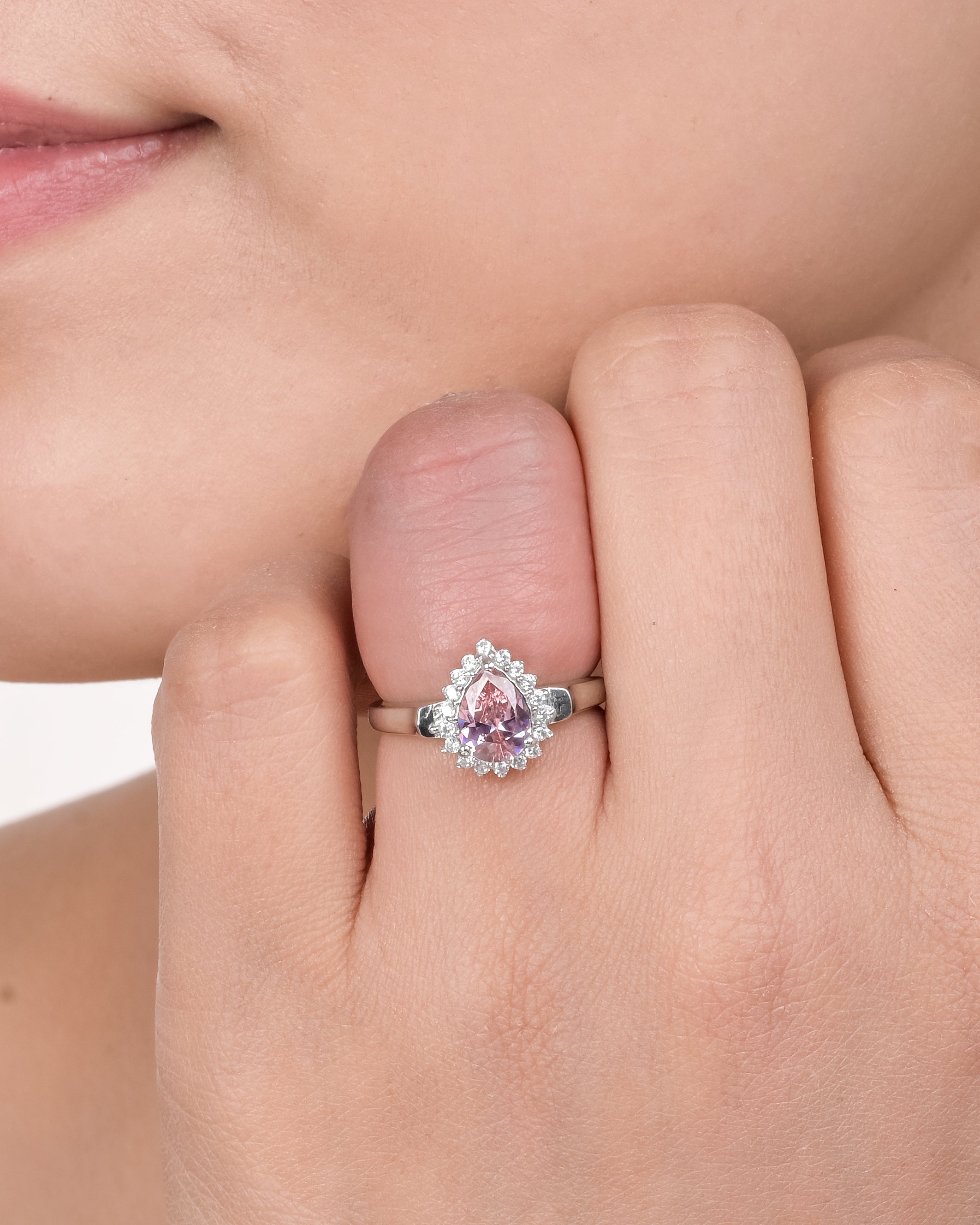 Pink Pear Silver Promise Ring