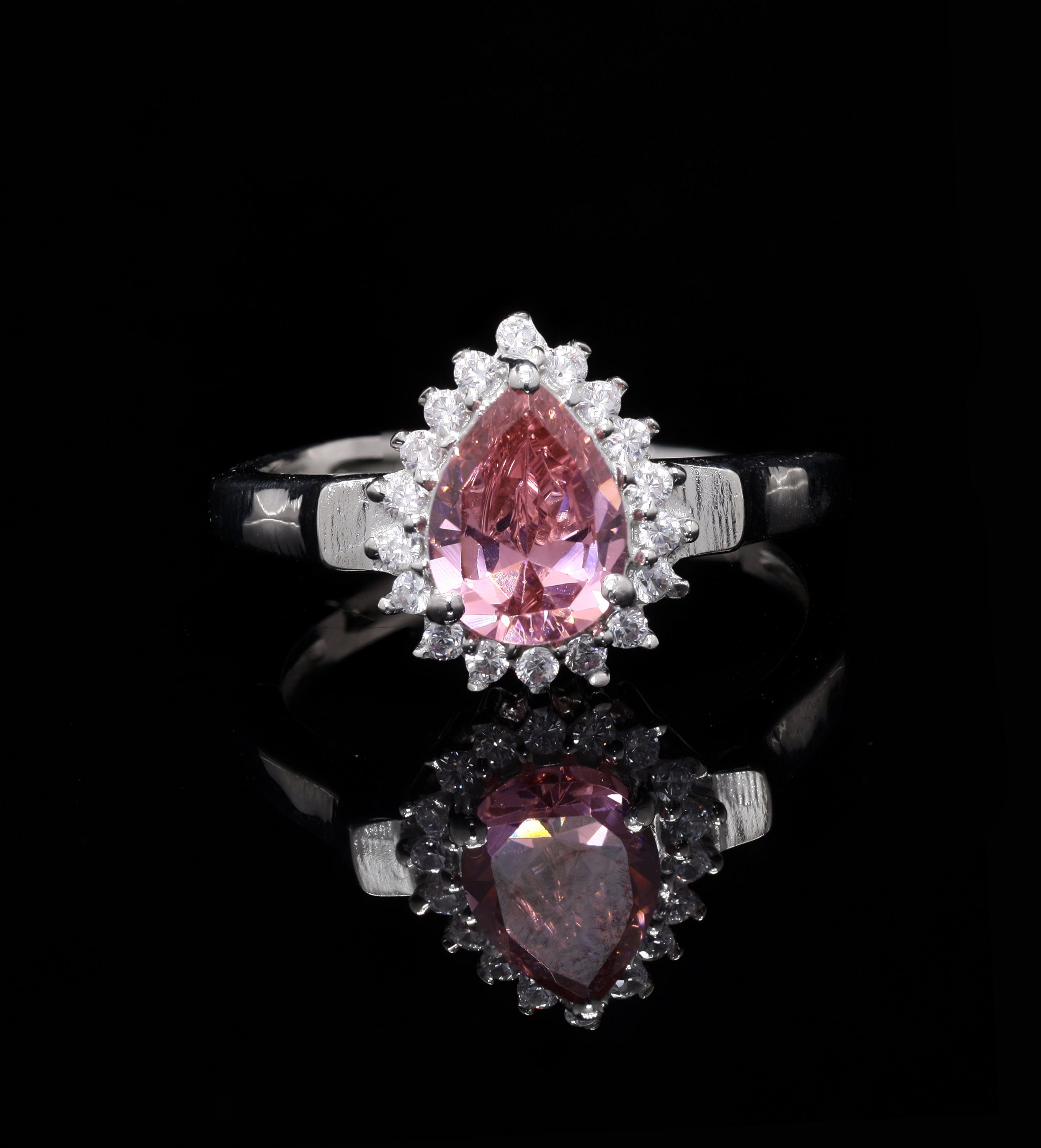 Pink Pear Silver Promise Ring