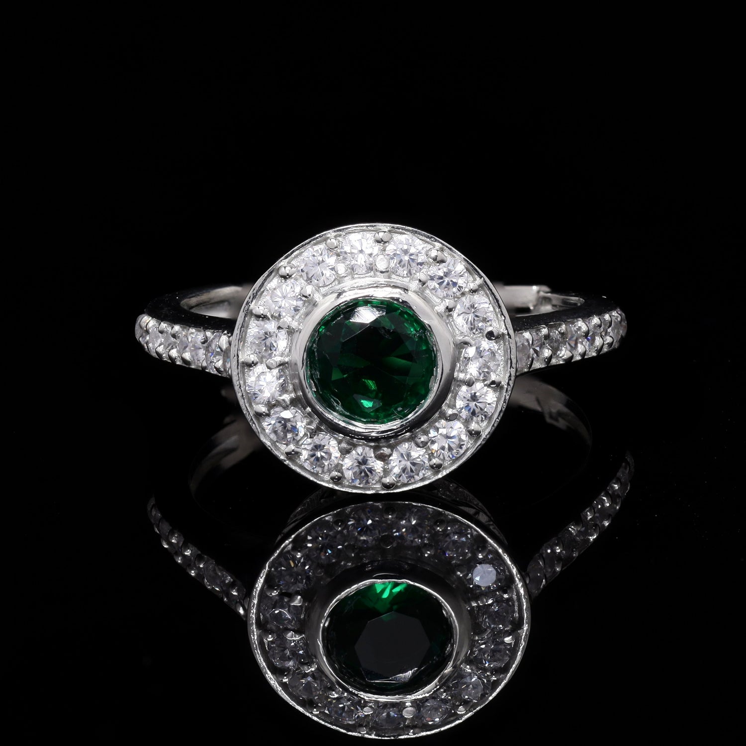 Green Halo Silver Ring