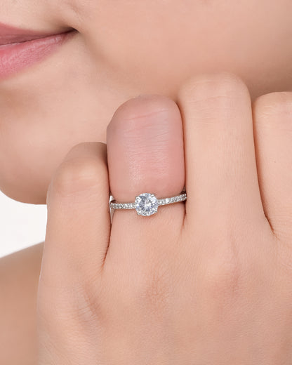 Silver Pave Solitaire Ring