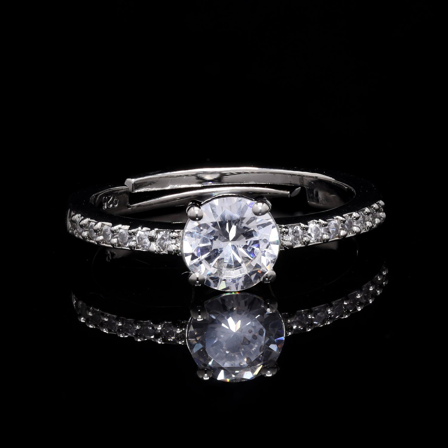 Silver Pave Solitaire Ring